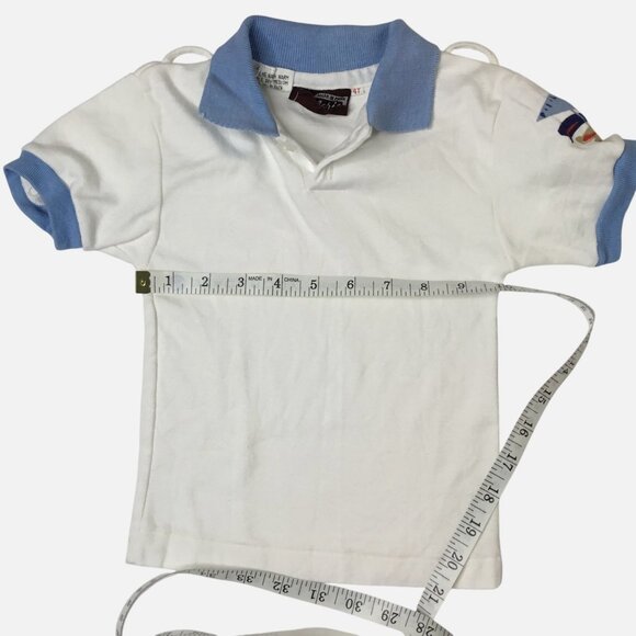 VTG MARIO Firenze Toddler Pilot Polo Shirt 4T White Blue Airplane Patch VBC - Picture 3 of 5